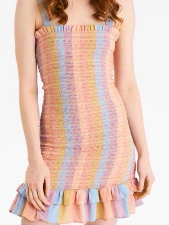 American Eagle Outfitters Dresses & Skirts - American Eagle Smocked Striped Rainbow Pastel Dress Size XS